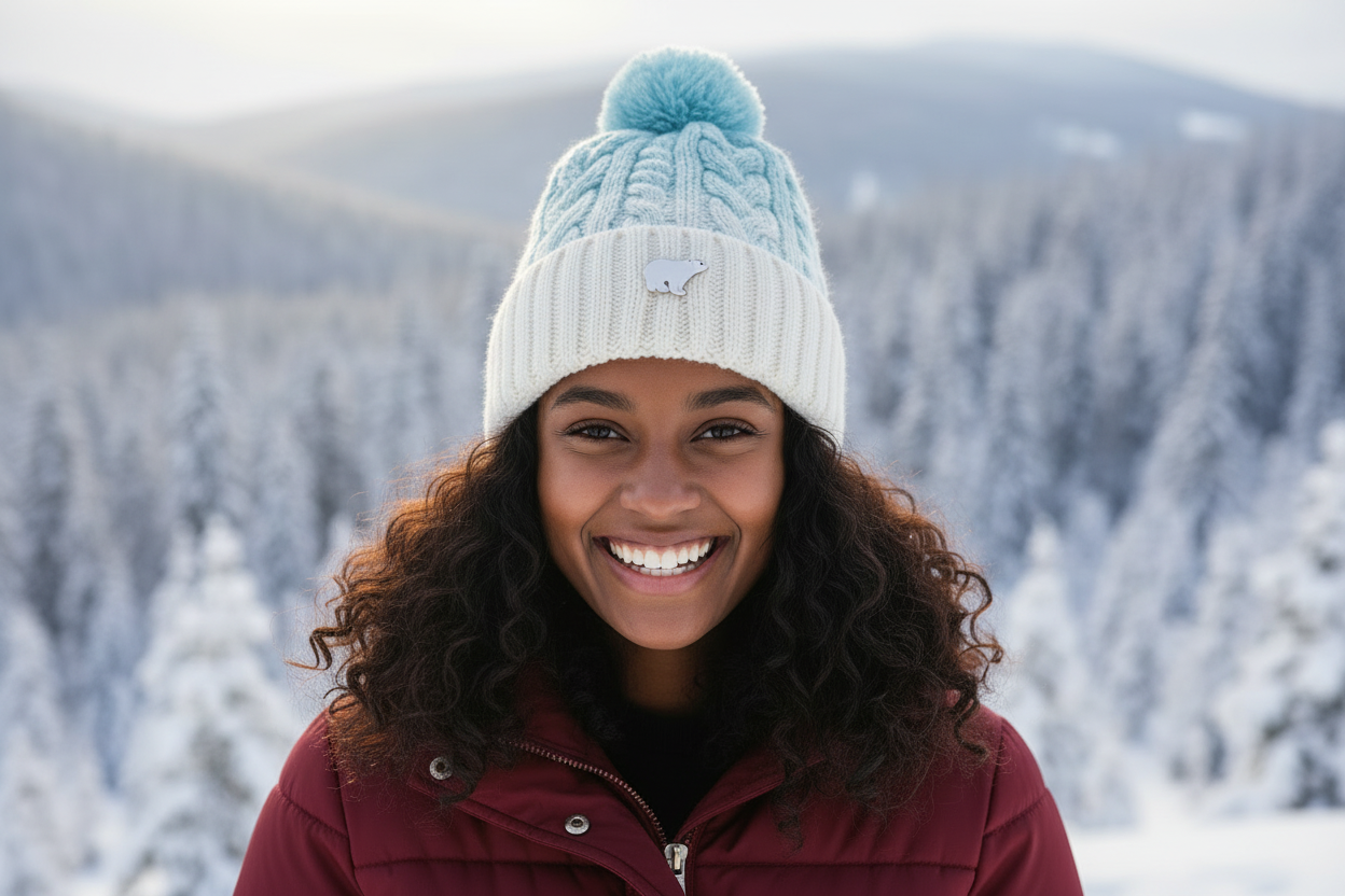 Ice Cream Blue Bobble Hat Close Up