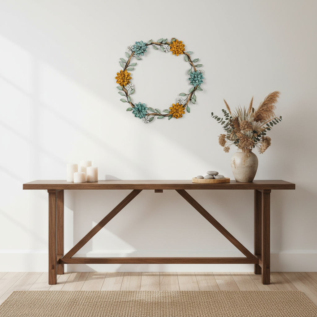 Metal Flowers and Rope Wreath - Interior