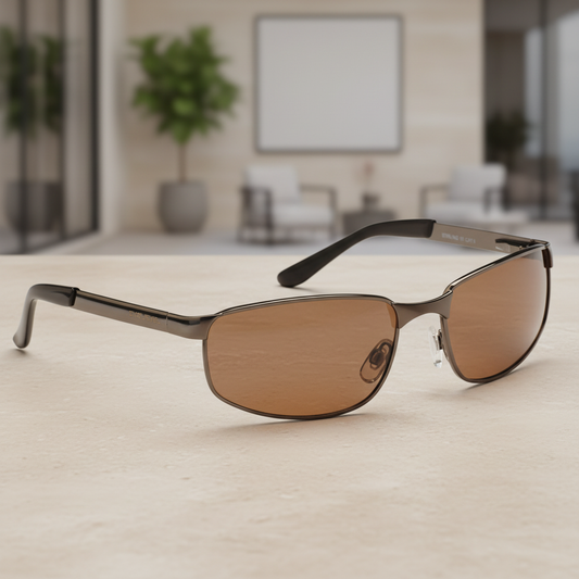 Stirl Polarized Men's Driving Sunglasses — 2 Colours with black frames and copper polarized lenses