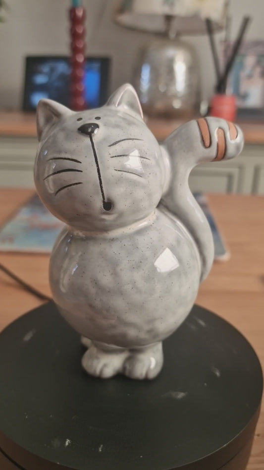 Glazed Grey Cat Ornament, 12.4cm