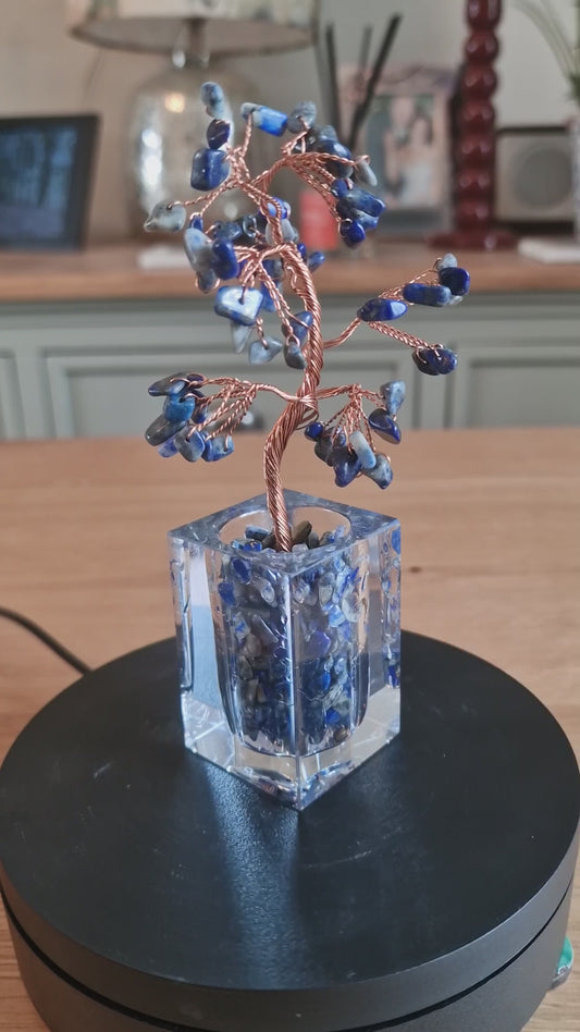 Crystal Mini Tree with Clear Vase H18cm: Lapis Lazuli