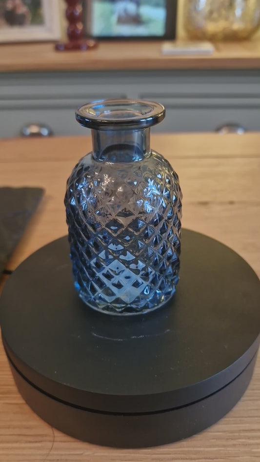 Blue Glass, Patterned Flower Vase Or Diffuser Bottle, 9.2cm