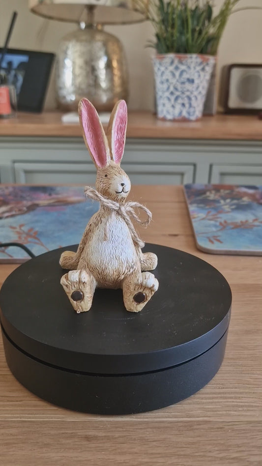 Sitting Rabbit with String Bow Ceramic Figurine