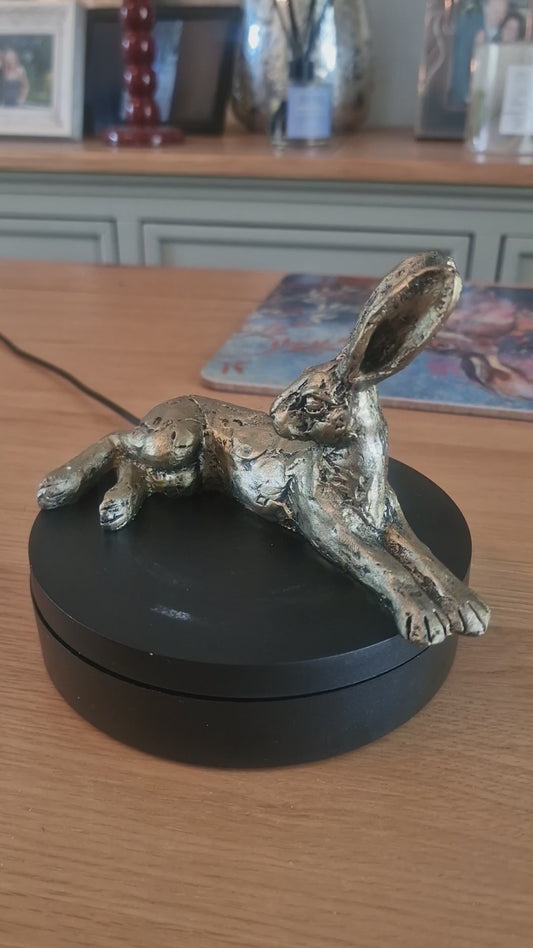 Lounging Hare Bronze Finish Sculpture . H10cm
