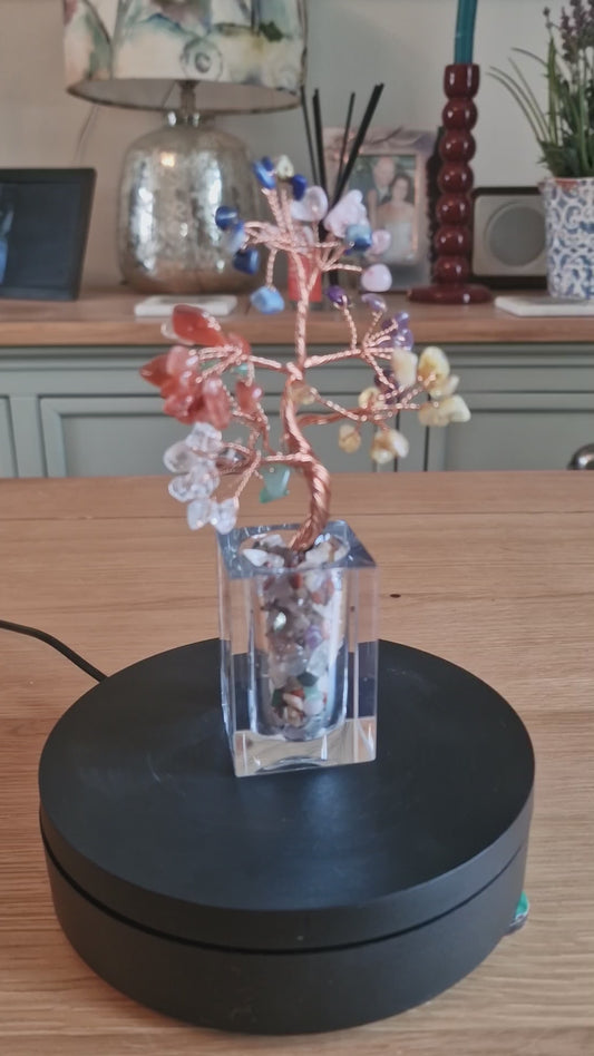 Crystal Mini Tree with Clear Vase H18cm: Colourful