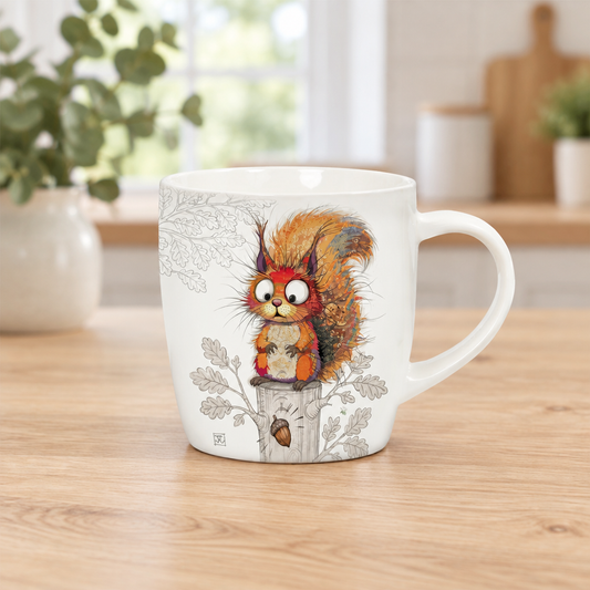 Bug Art Sarah Squirrel Mug with presentation box fine bone china mug with colourful red squirrel illustration