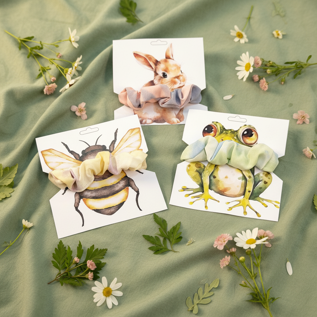 Scrunchies - Sage Green with Wildflowers