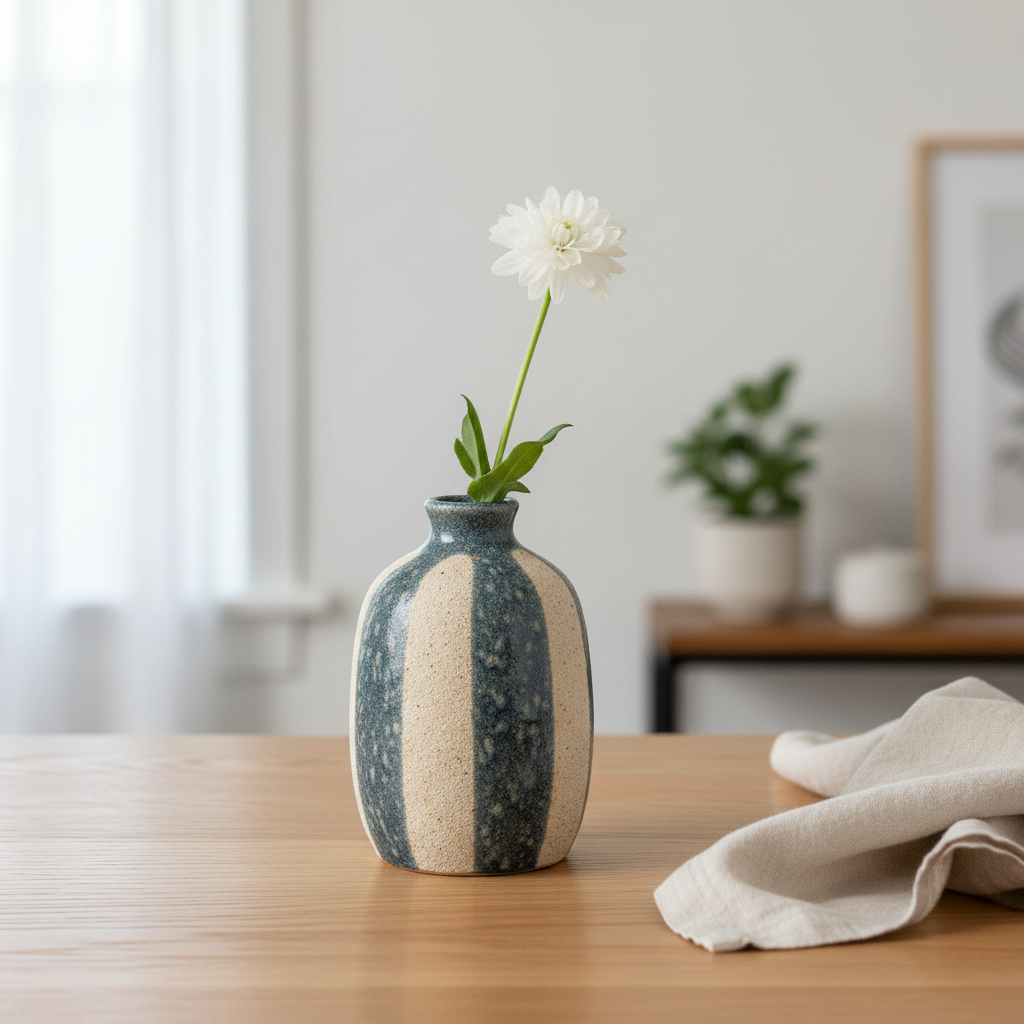 Striped Vase - Oak & Linen