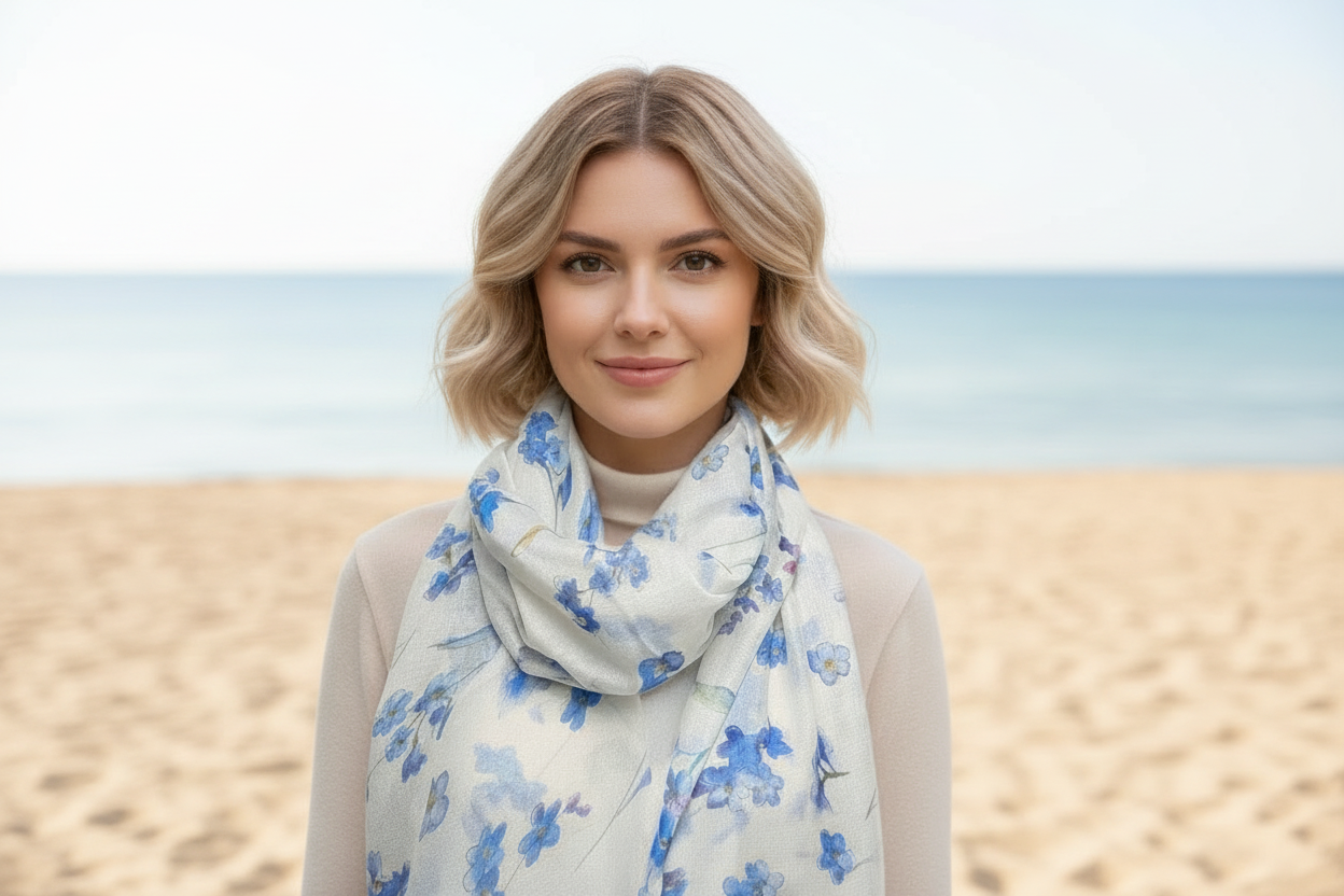 White Forget-Me-Not Scarf - Beach