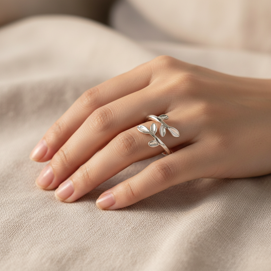 Wraparound Olive Leaf Ring on Hand