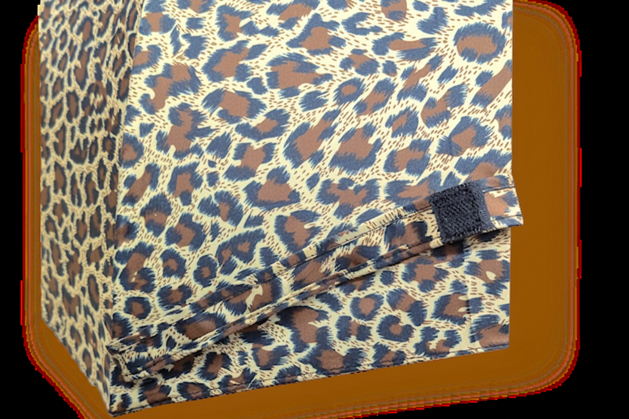 Mini Compact Umbrella - 4 Prints - L24cm Closed in tan and black leopard print with folded canopy and fastening strap for compact rain protection in Fashion